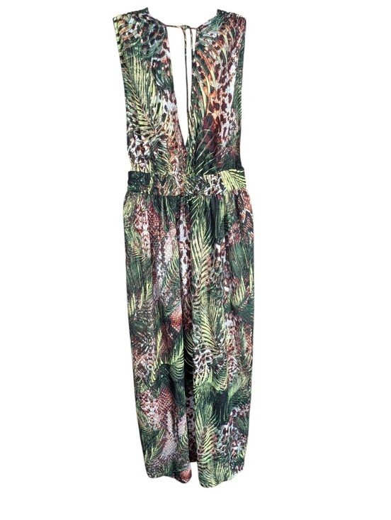america and beyond Pants - American & beyond Tropical Print V-Neck Wide Leg Jumpsuit - Green